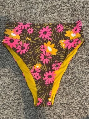 aerie High-Waist Floral Bikini Bottom - Pink & Yellow 8